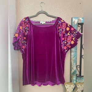 Embroidered Velvet Women's Top